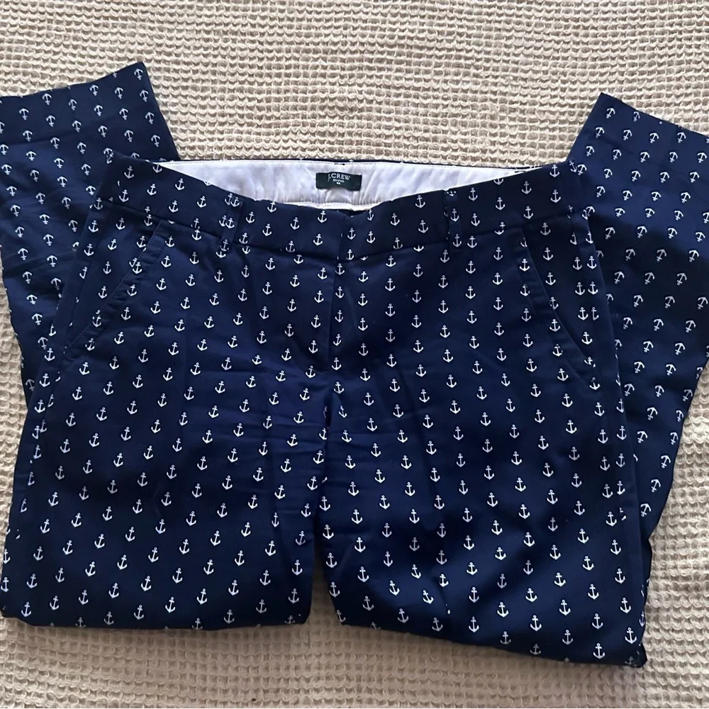 J. Crew Navy and White Anchor-Print Pants